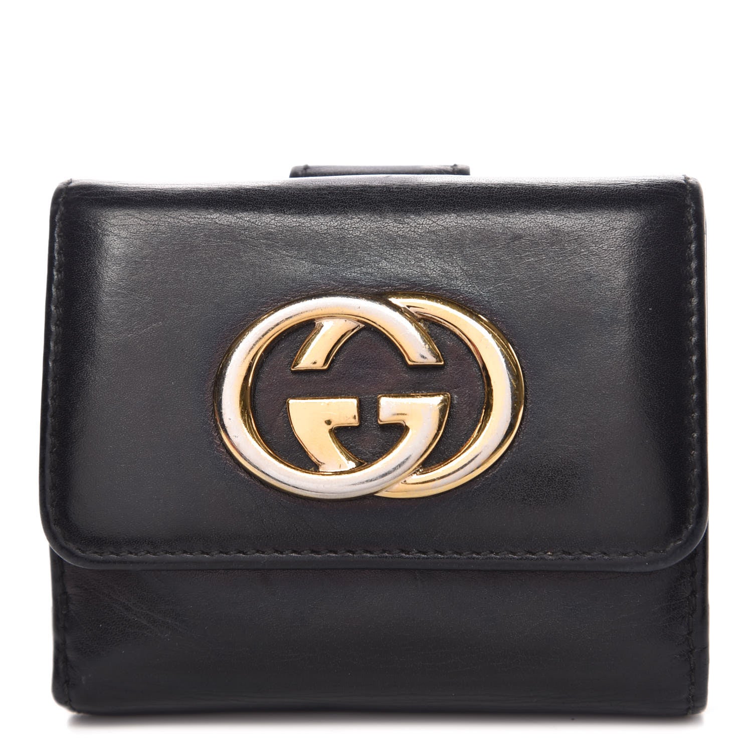 Gucci Calfskin Interlocking G French Wallet Black 1 of 11