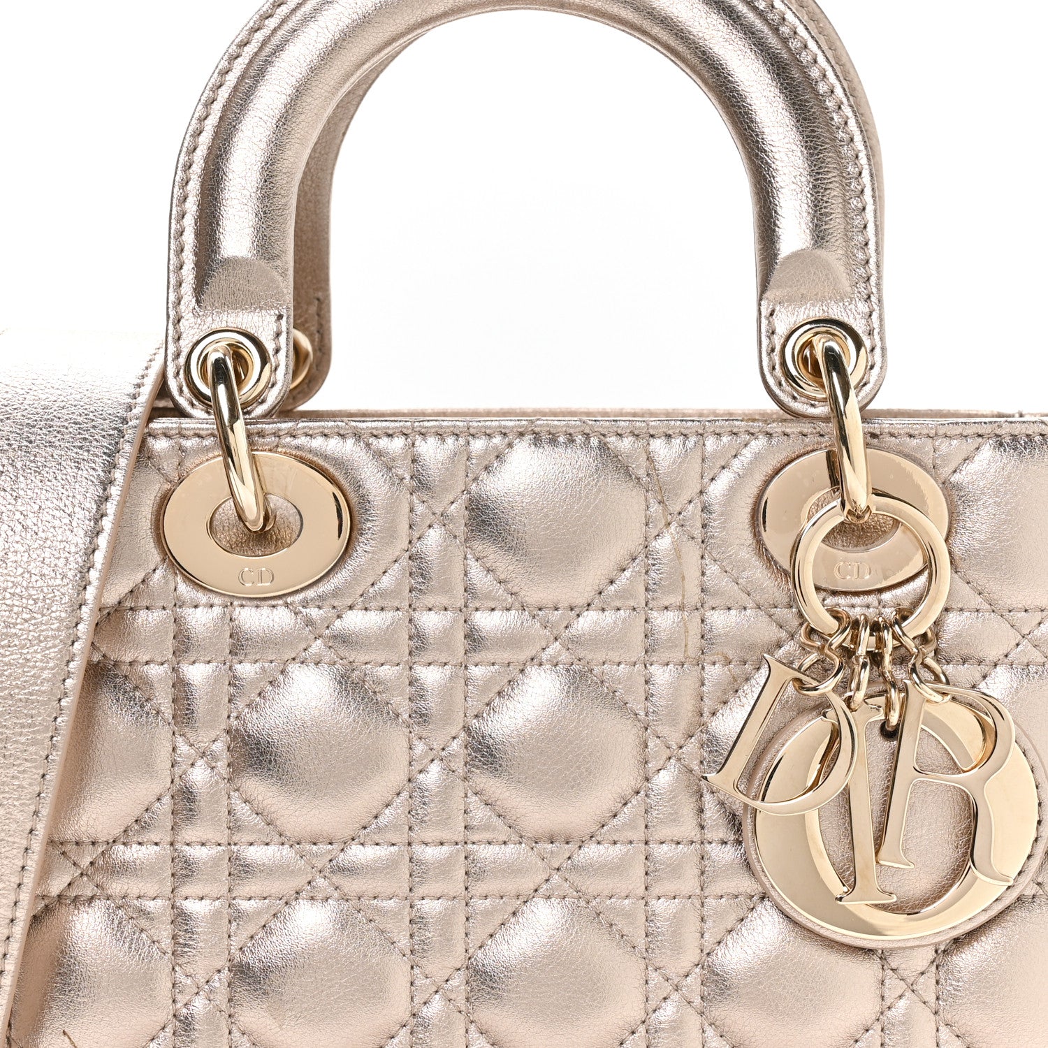Christian Dior Metallic Lambskin Cannage Small My ABCDior Lady Dior Gold 9 of 11
