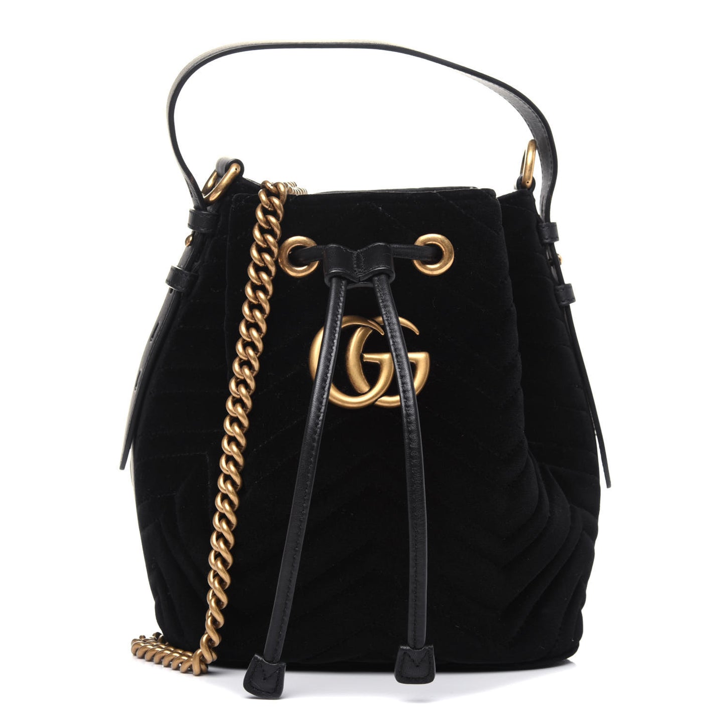 Velvet Matelasse GG Marmont Bucket Bag Black