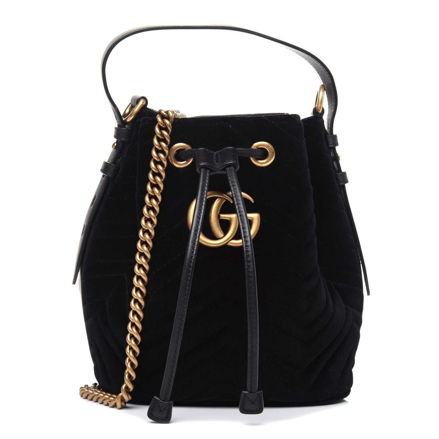 Gucci Velvet Matelasse GG Marmont Bucket Bag Black 1 of 15