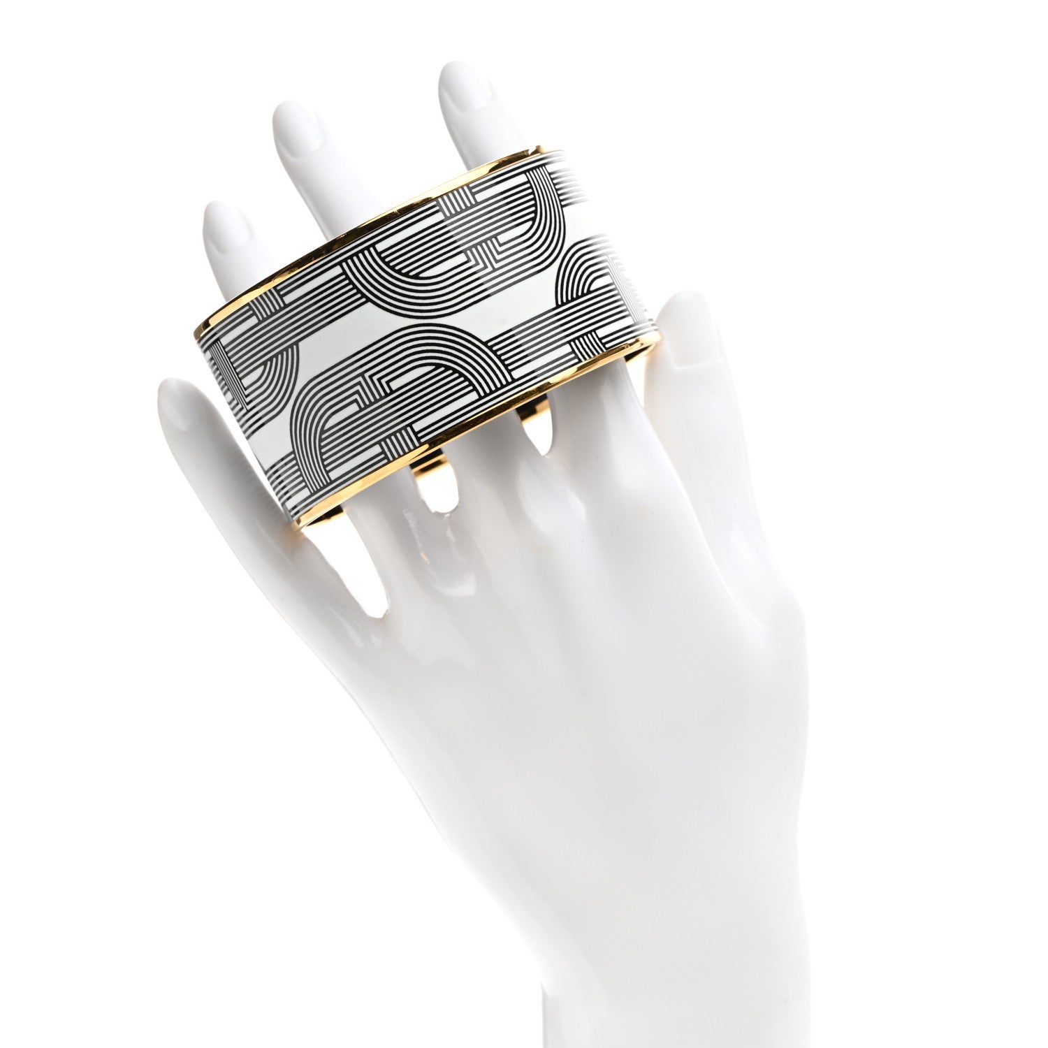 Hermes Enamel Printed Circuit 24 Faubourg Extra Wide Bracelet 70 Black White 2 of 5