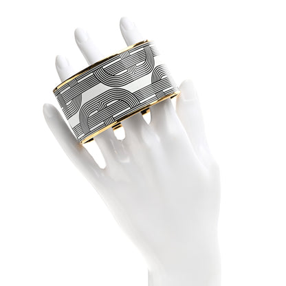 Hermes Enamel Printed Circuit 24 Faubourg Extra Wide Bracelet 70 Black White 2 of 5