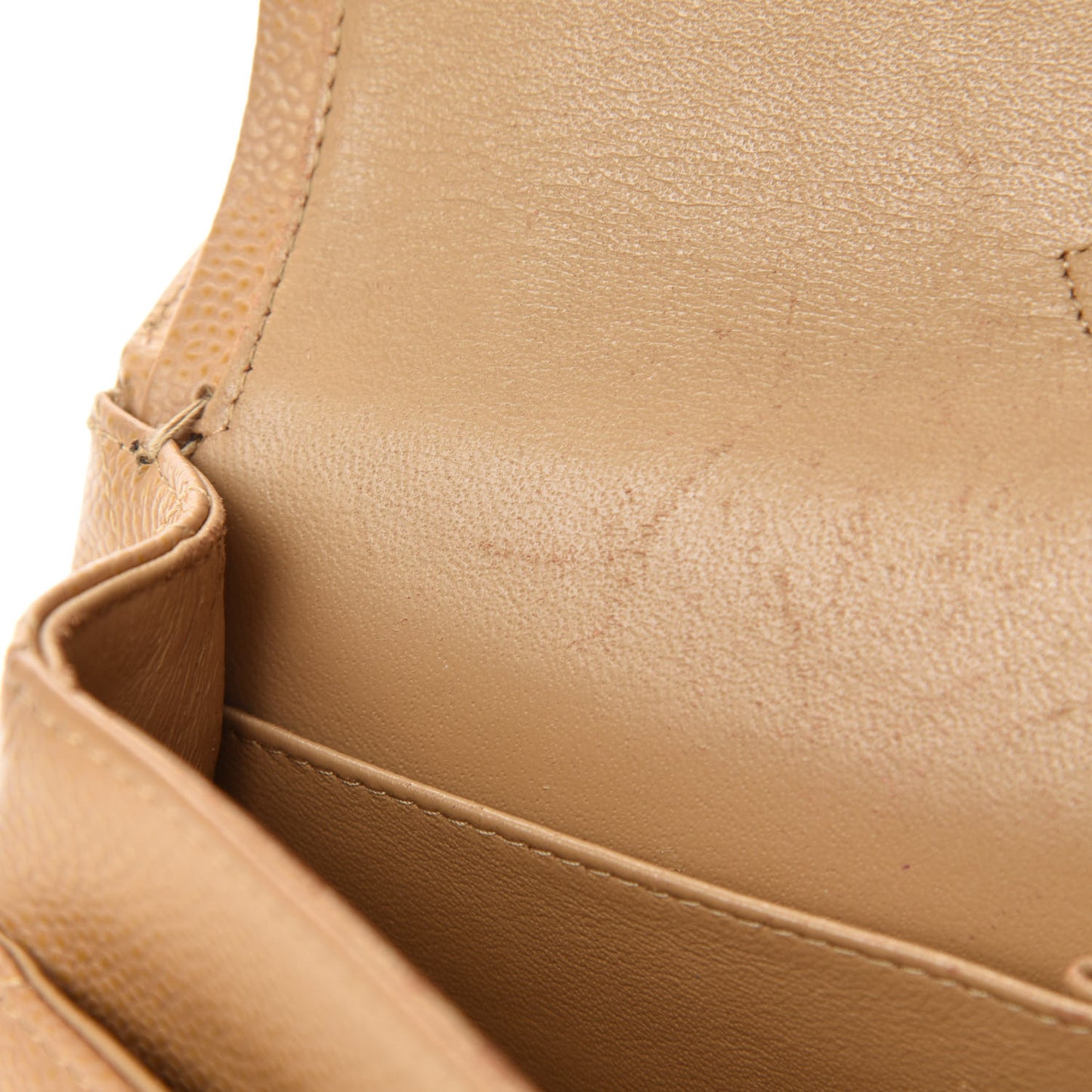 Caviar Quilted Medium Double Flap Beige
