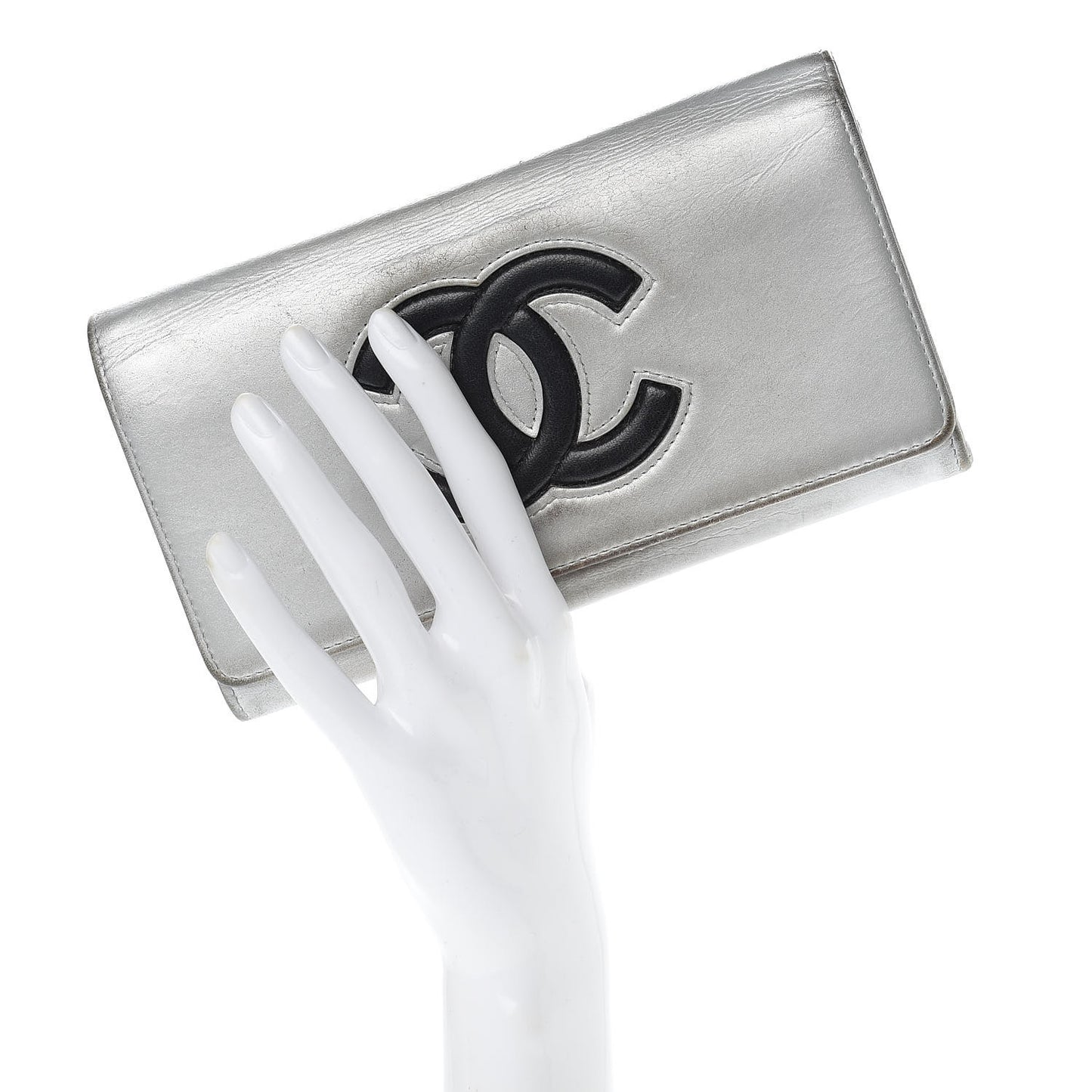 Lambskin Large CC Flap Wallet Silver