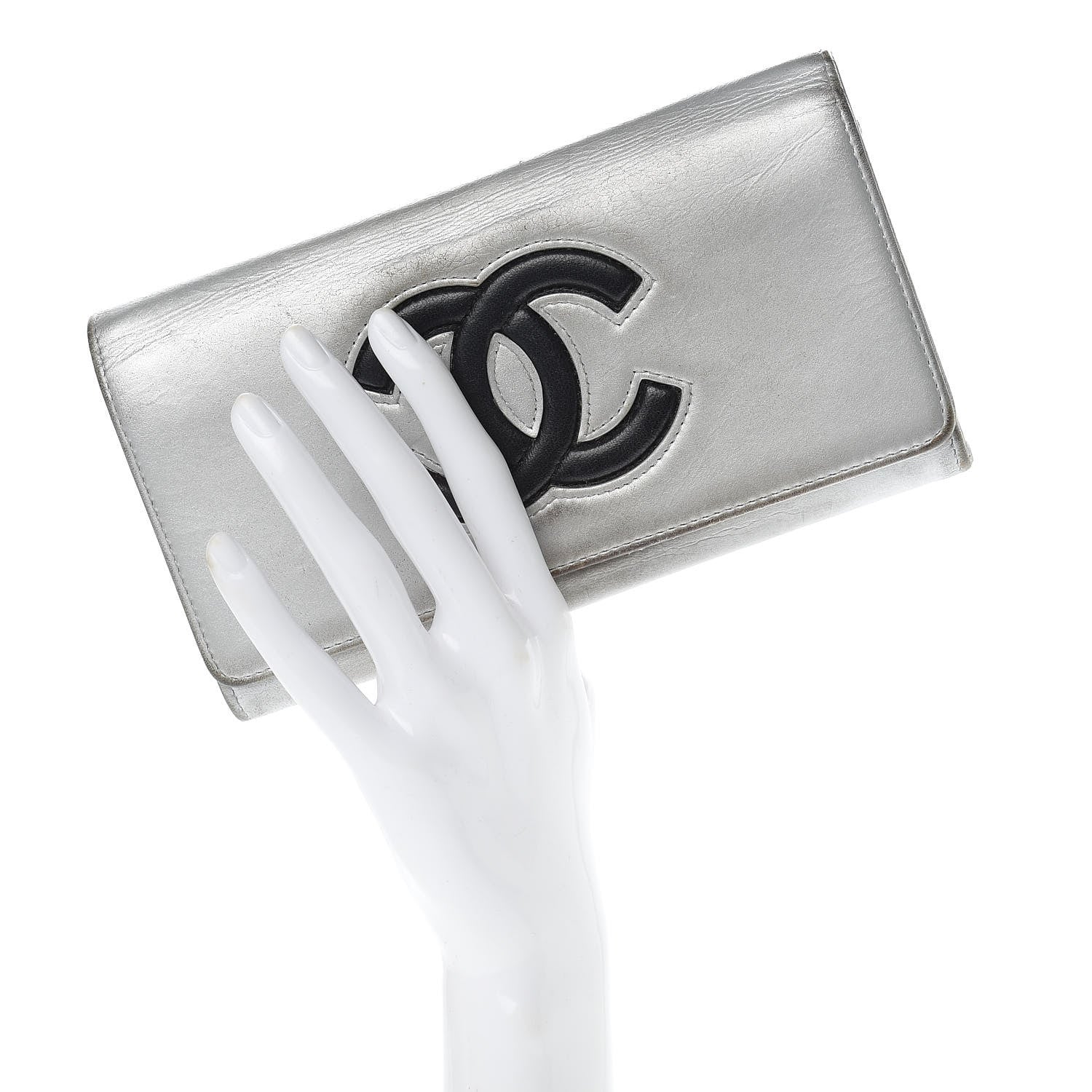 Chanel Lambskin Large CC Flap Wallet Silver 2 of 22