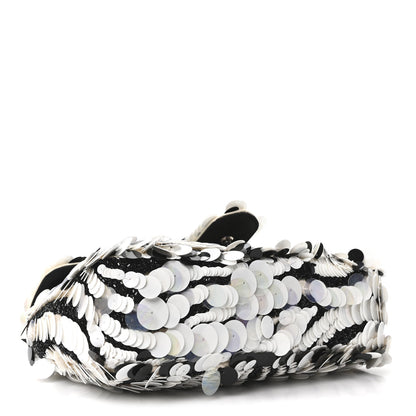 Gucci Satin Sequin Beaded Zebra Small GG Marmont Shoulder Bag Black White 4 of 10