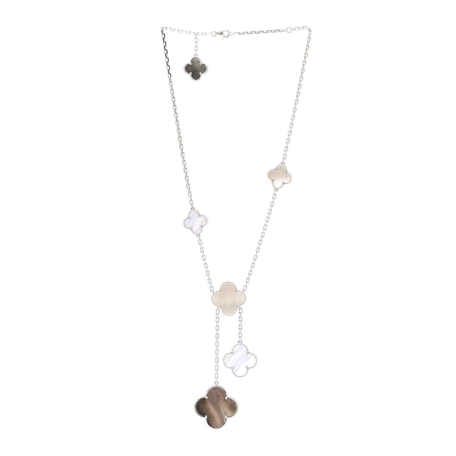 Van Cleef & Arpels 18K White Gold Mother of Pearl Chalcedony 6 Motifs Magic Alhambra Necklace 3 of 6
