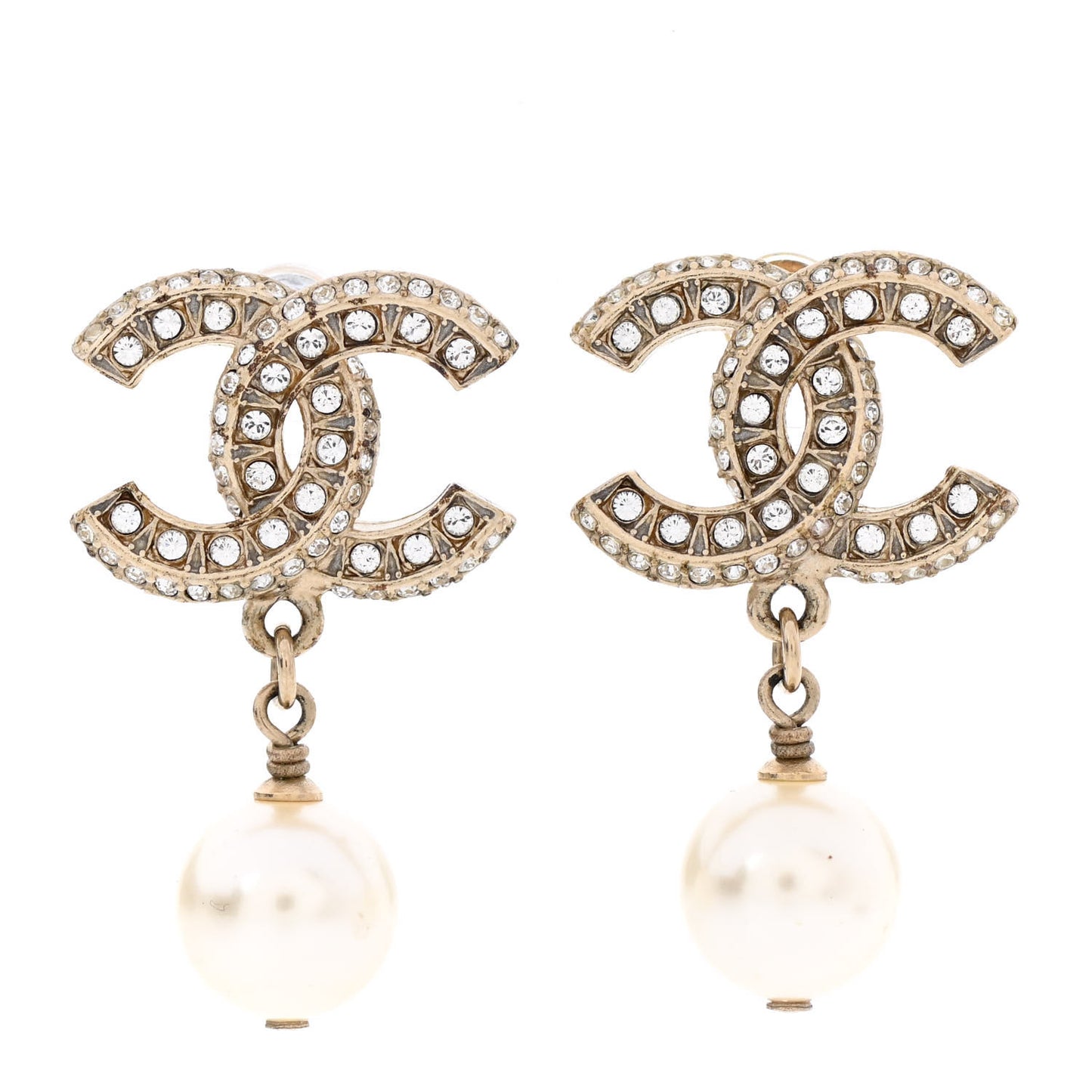 Crystal Timeless CC Pearl Drop Earrings Light Gold