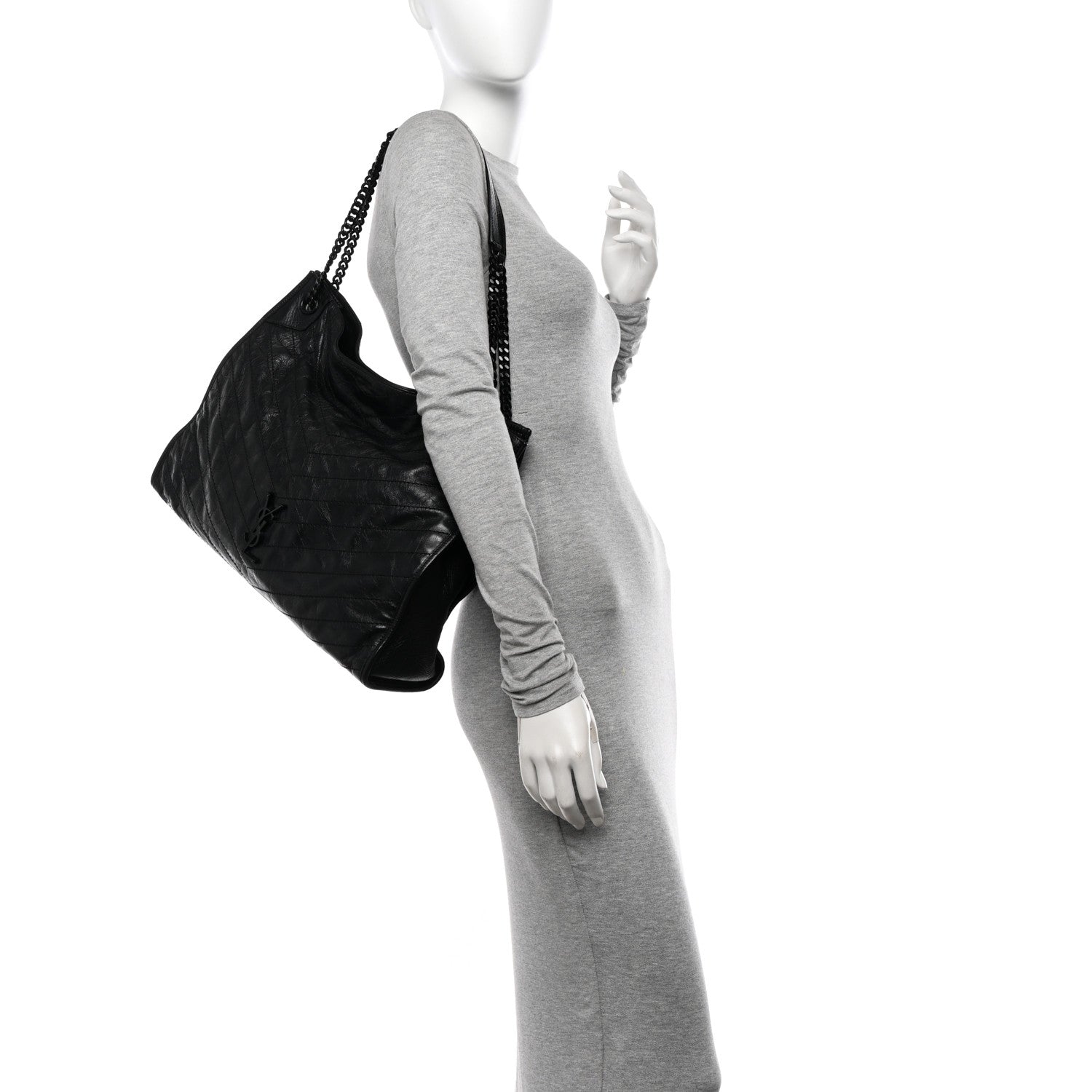 Saint Laurent Crinkled Calfskin Matelasse Monogram Large Niki Shopper Tote Black 2 of 12