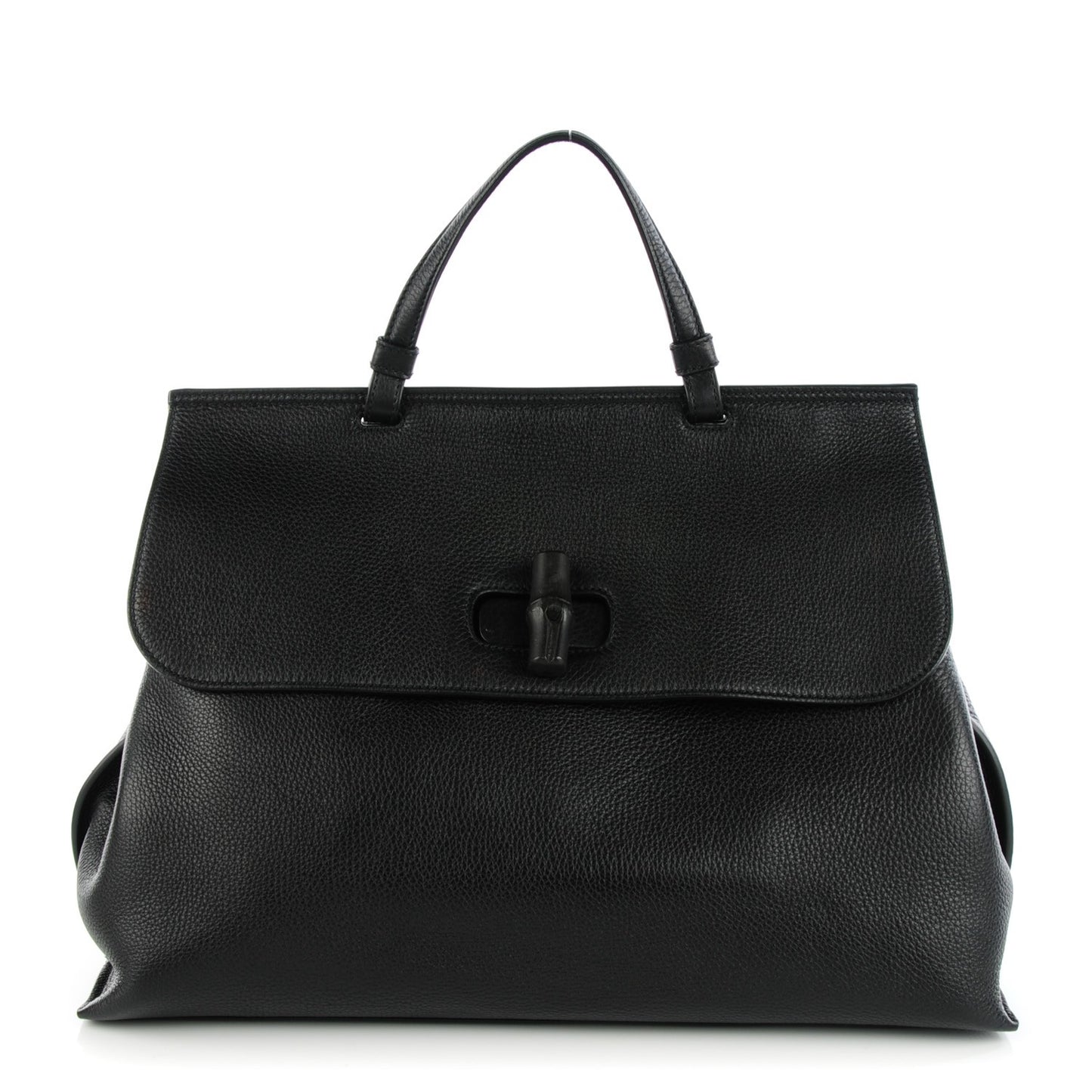 Pebbled Calfskin Large Bamboo Daily Top Handle Bag Black