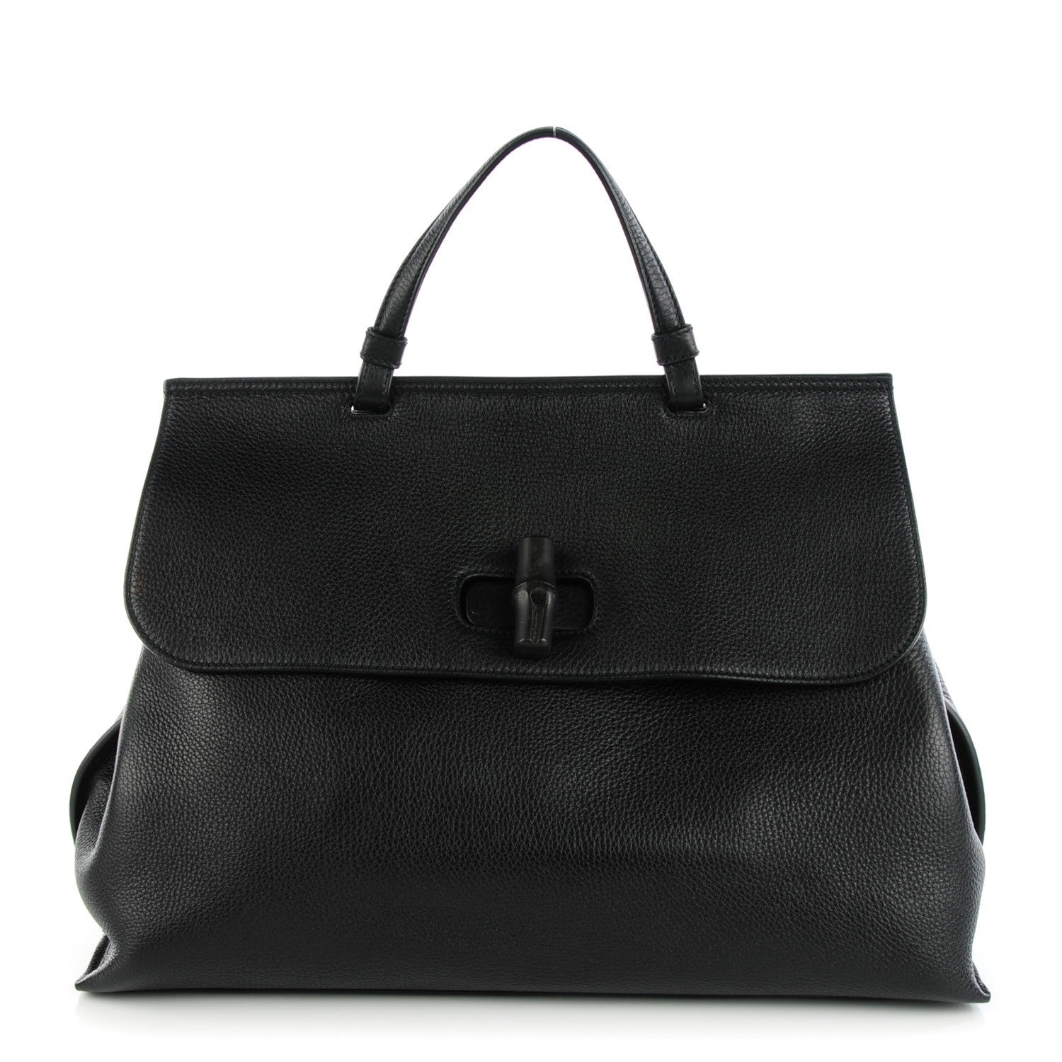 Gucci Pebbled Calfskin Large Bamboo Daily Top Handle Bag Black 1 of 6