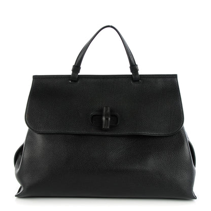 Gucci Pebbled Calfskin Large Bamboo Daily Top Handle Bag Black 1 of 6