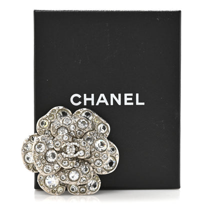 Chanel Swarovski Crystal Camellia CC Brooch Silver 4 of 4