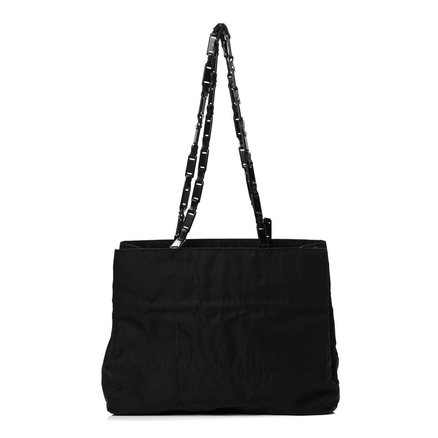Tessuto Nylon Calfskin Chain Tote Black