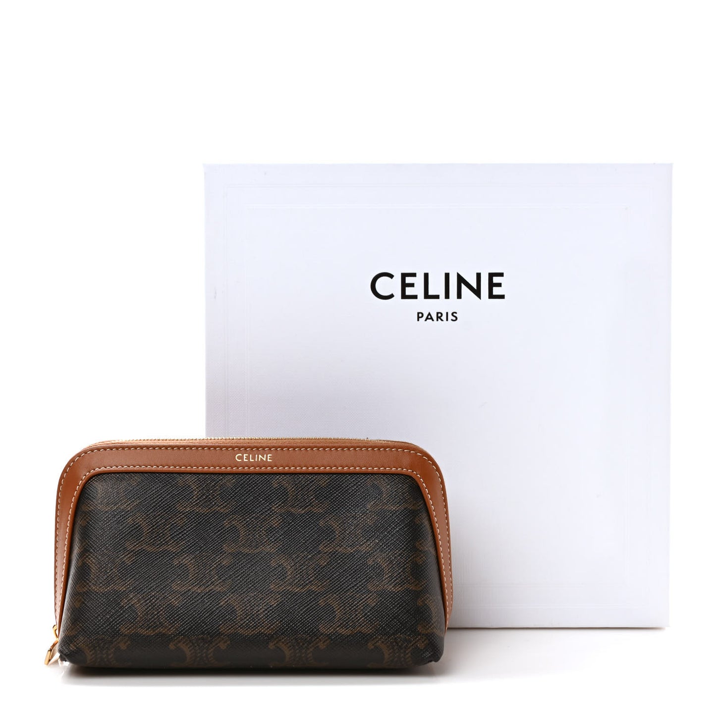 Triomphe Canvas Calfskin Small Cosmetic Pouch Tan