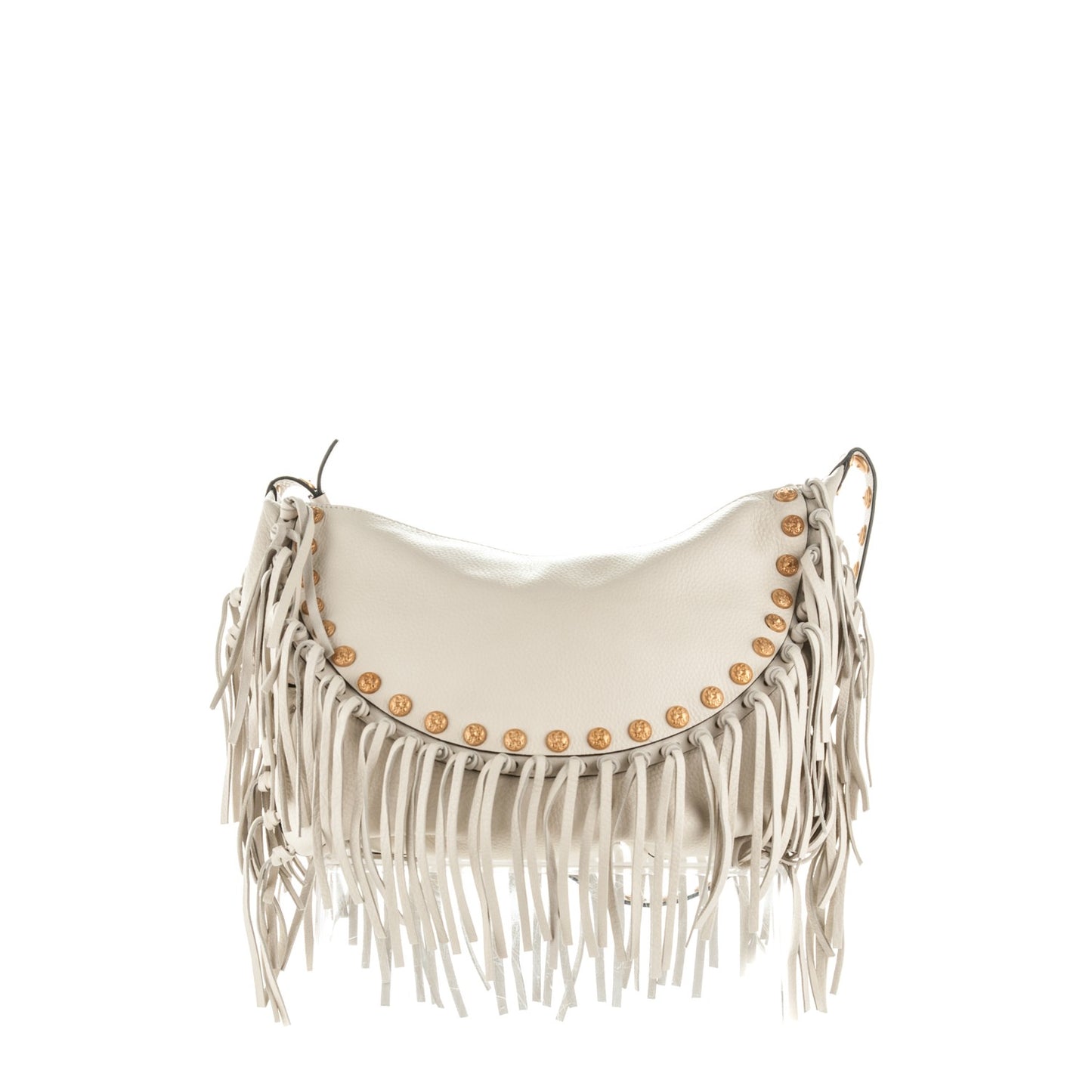 Grained Calfskin C-Rockee Fringe Hobo Light Ivory