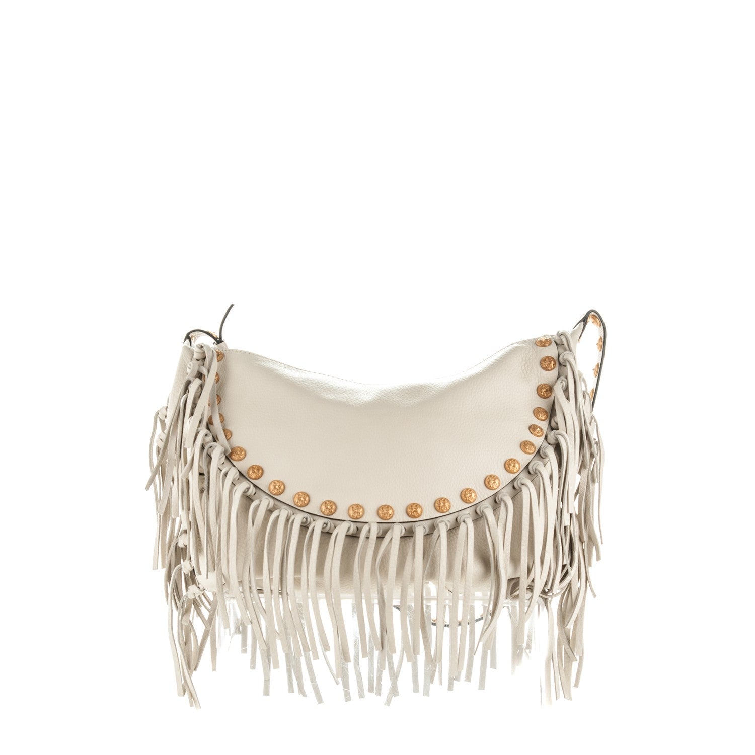 Valentino Garavani Grained Calfskin C-Rockee Fringe Hobo Light Ivory 1 of 7