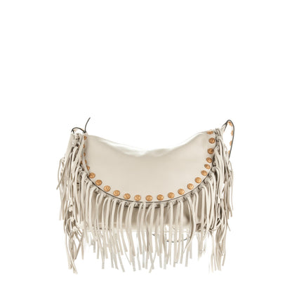 Valentino Garavani Grained Calfskin C-Rockee Fringe Hobo Light Ivory 1 of 7