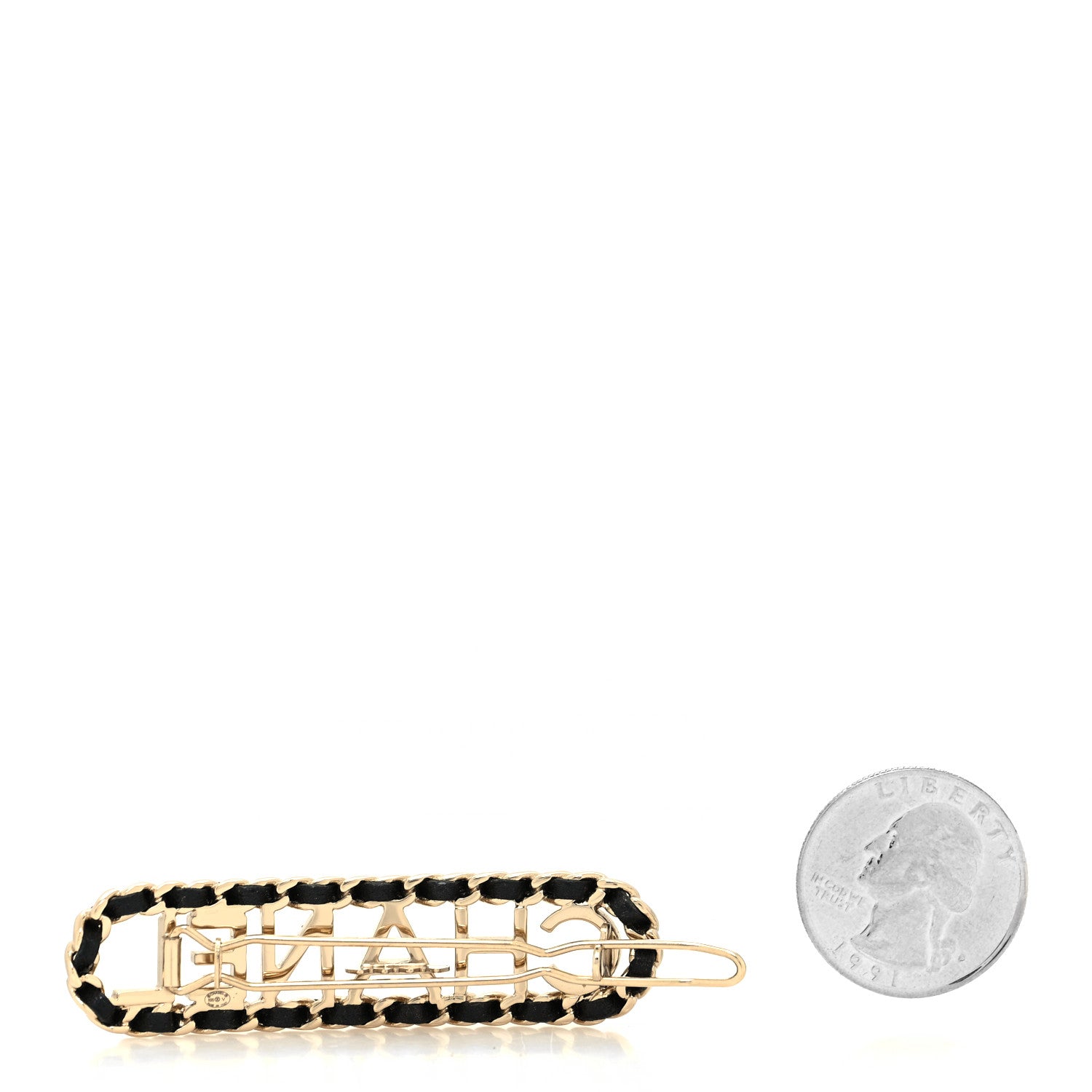 Chanel Metal Lambskin Vintage Allure Logo Hair Clip Black Gold 2 of 3