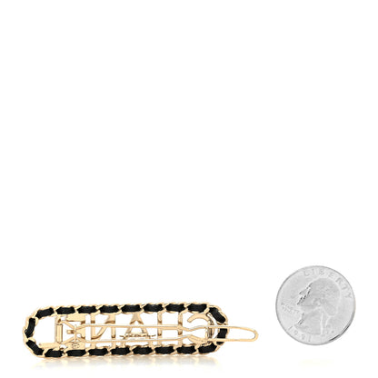 Chanel Metal Lambskin Vintage Allure Logo Hair Clip Black Gold 2 of 3
