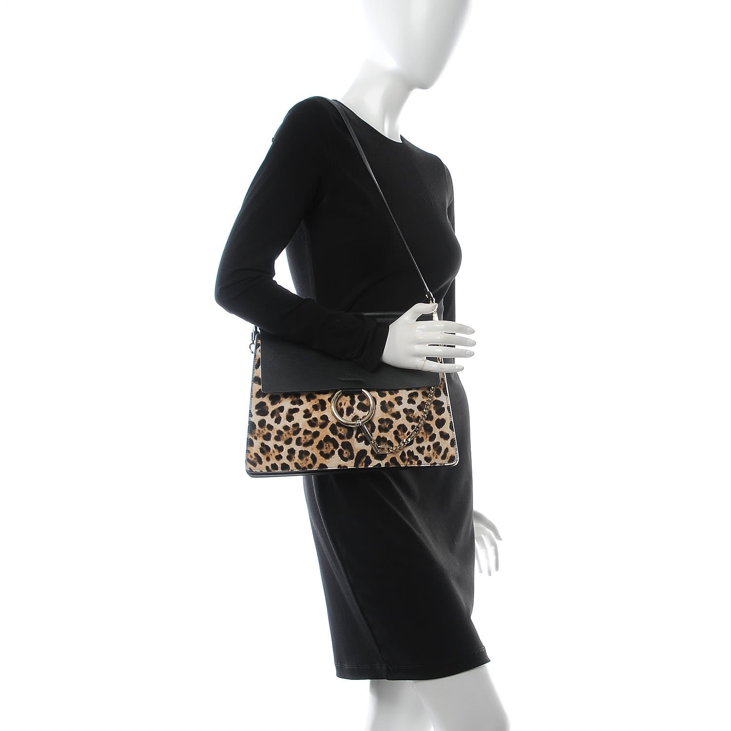 Chloe Calf Hair Leopard Print Medium Faye Shoulder Bag Abstract White 2 of 8