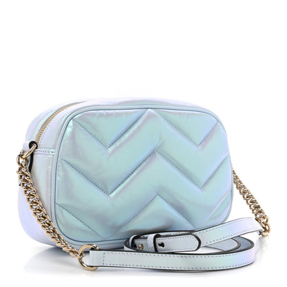 Gucci Iridescent Nappa Chevron Matelasse Small GG Marmont Chain Shoulder Bag Iridescent Snow Light Blue 3 of 9