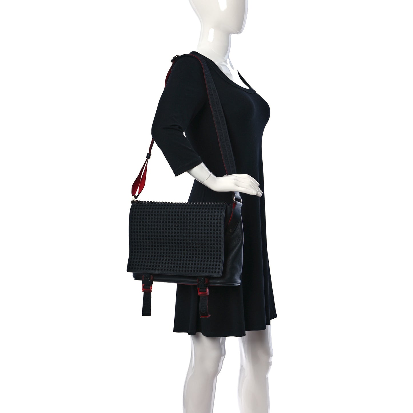 Calfskin Spikes Loubiclic Messenger Black