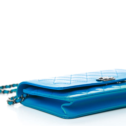 Chanel Patent Calfskin Quilted Boy Wallet On Chain WOC Blue 9 of 12