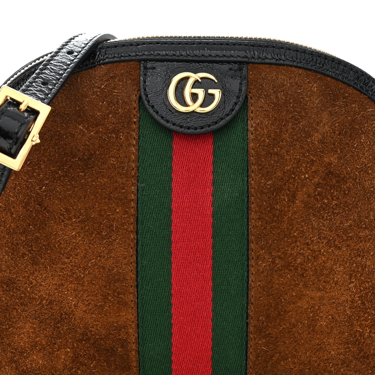 Gucci Suede Patent Web Small Ophidia Dome Shoulder Bag Nocciola Black 8 of 10