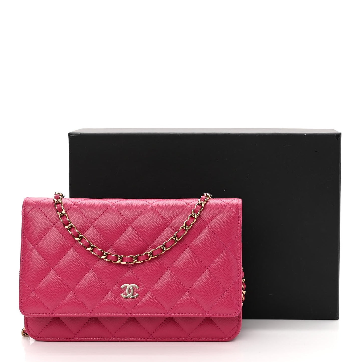 Caviar Quilted Wallet On Chain WOC Fuchsia