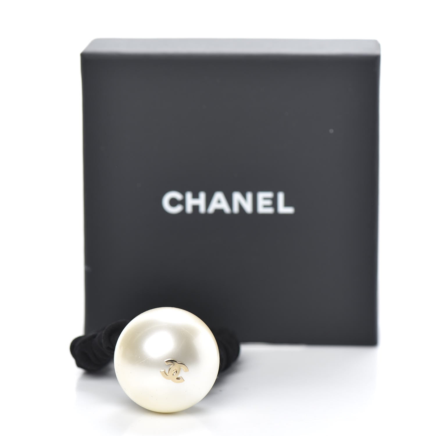 Chanel Pearl CC Hair Tie Black Gold Pearly White 3 of 3