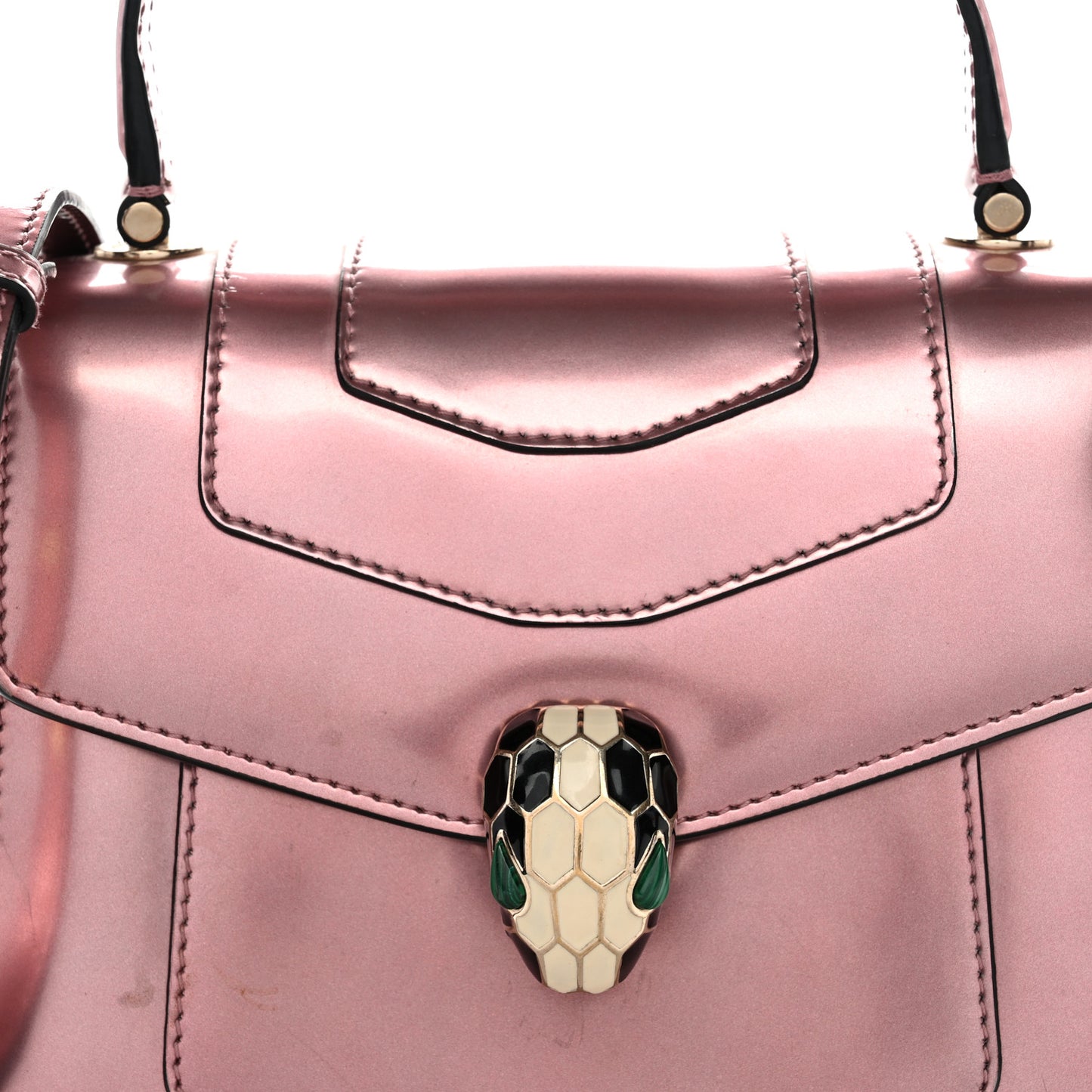 Metallic Calfskin Serpenti Forever Top Handle Rose Quartz