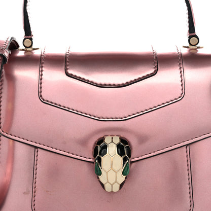 Bulgari Metallic Calfskin Serpenti Forever Top Handle Rose Quartz 7 of 13