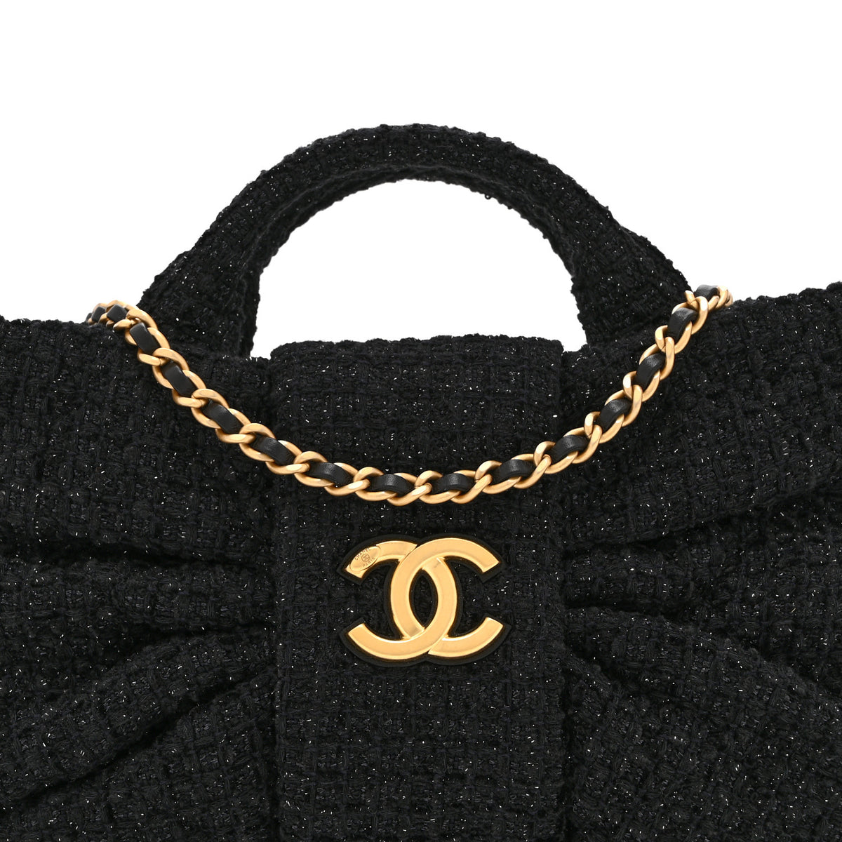 Tweed Quilted Mini Bow Bag Black