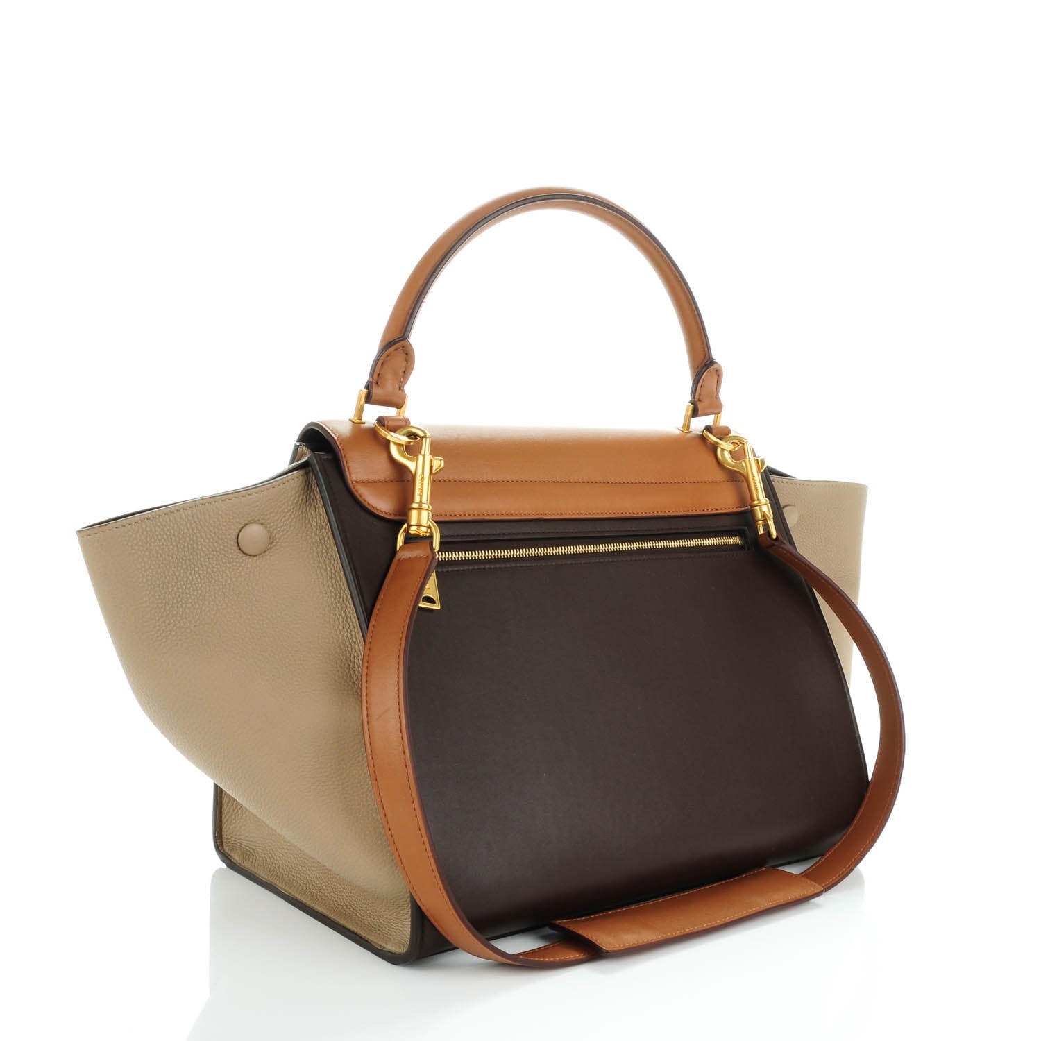 Celine Satin Baby Grained Calfskin Medium Tri-Color Trapeze Tan 3 of 7