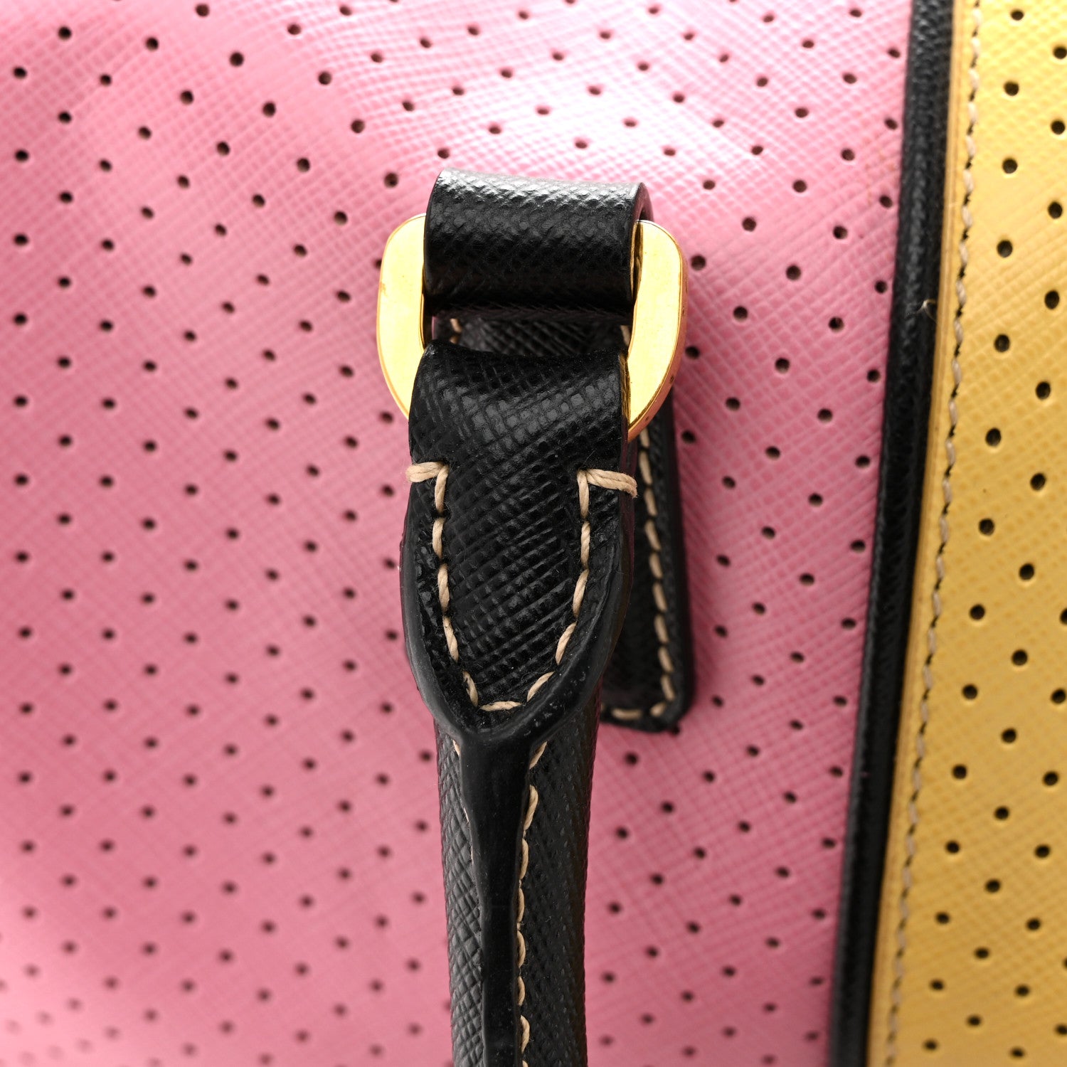 Prada Saffiano Perforated Striped Shoulder Bag Pink Yellow Black 14 of 15