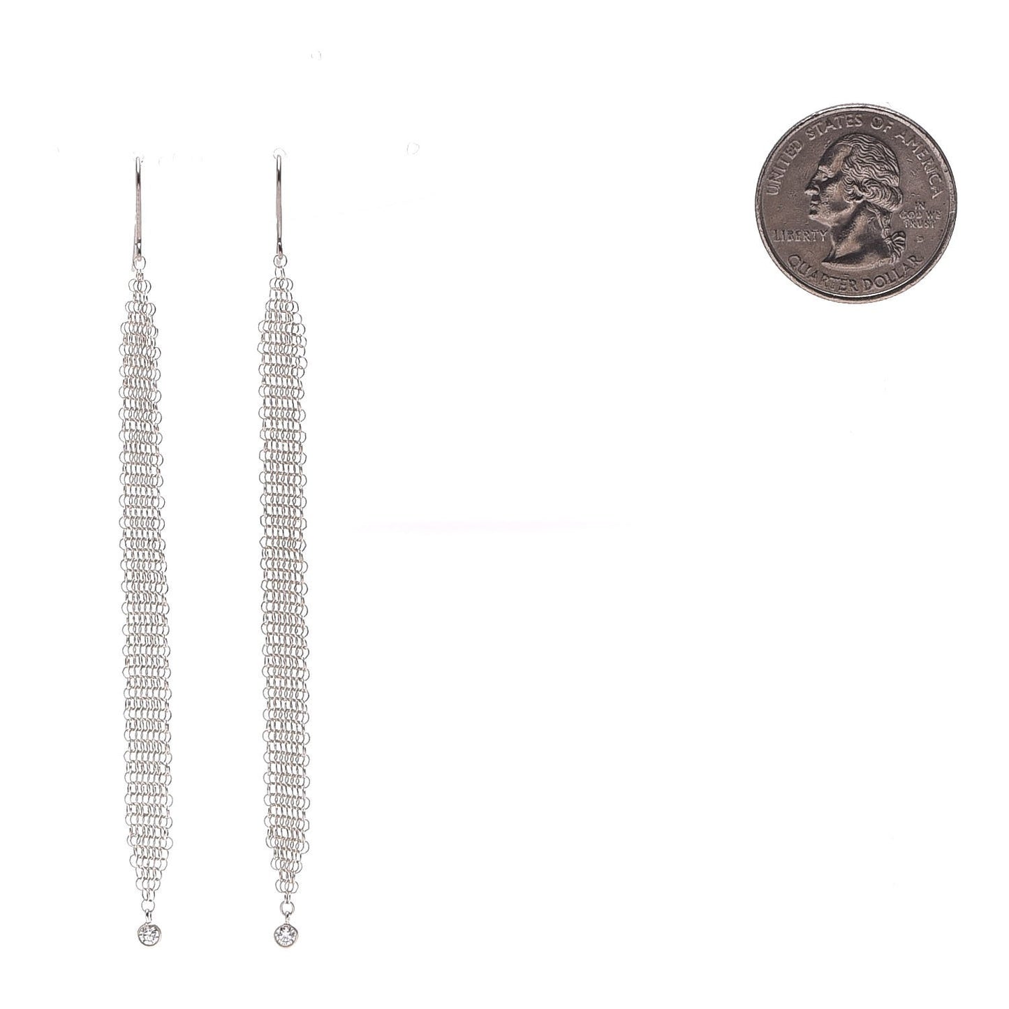 Sterling Silver Diamond Elsa Peretti Mesh Tassel Earrings