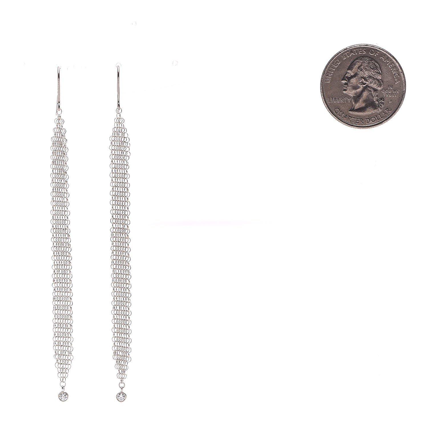 Tiffany Sterling Silver Diamond Elsa Peretti Mesh Tassel Earrings 2 of 5