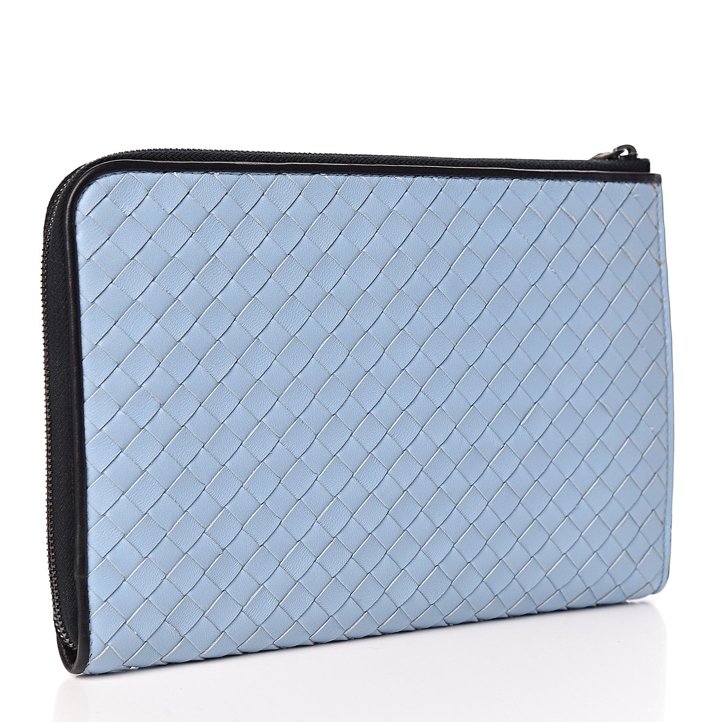 Nappa Intrecciato Flat Zip Pouch Light Blue Black