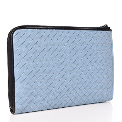 Bottega Veneta Nappa Intrecciato Flat Zip Pouch Light Blue Black 3 of 7