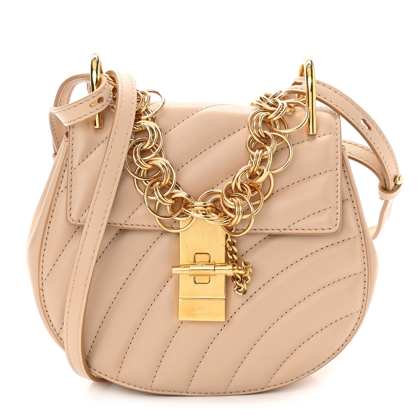 Calfskin Quilted Mini Drew Bijou Shoulder Bag Pearl Beige