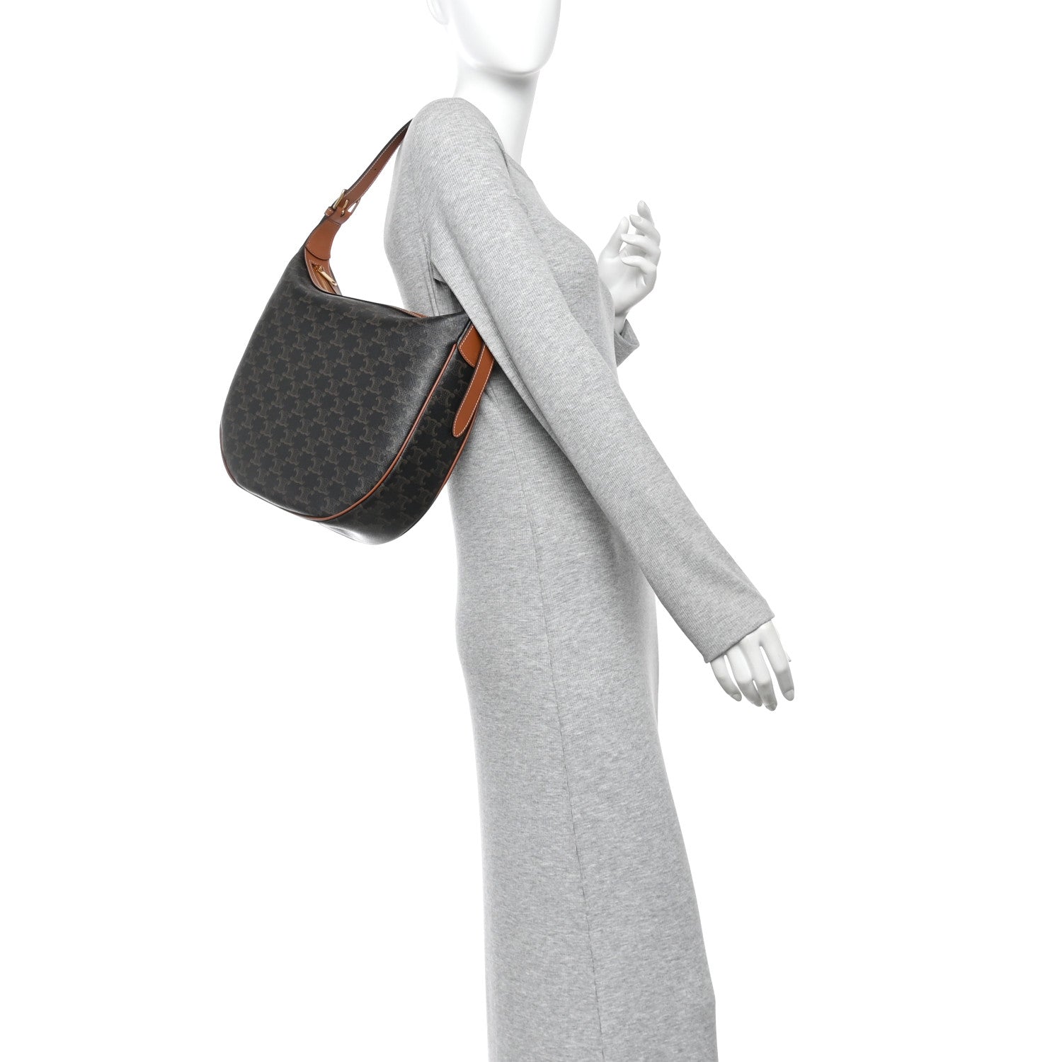 Celine Calfskin Triomphe Canvas Heloise Shoulder Bag Tan 2 of 9
