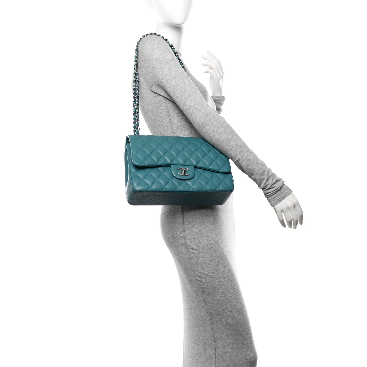 Lambskin Quilted Jumbo Double Flap Turquoise