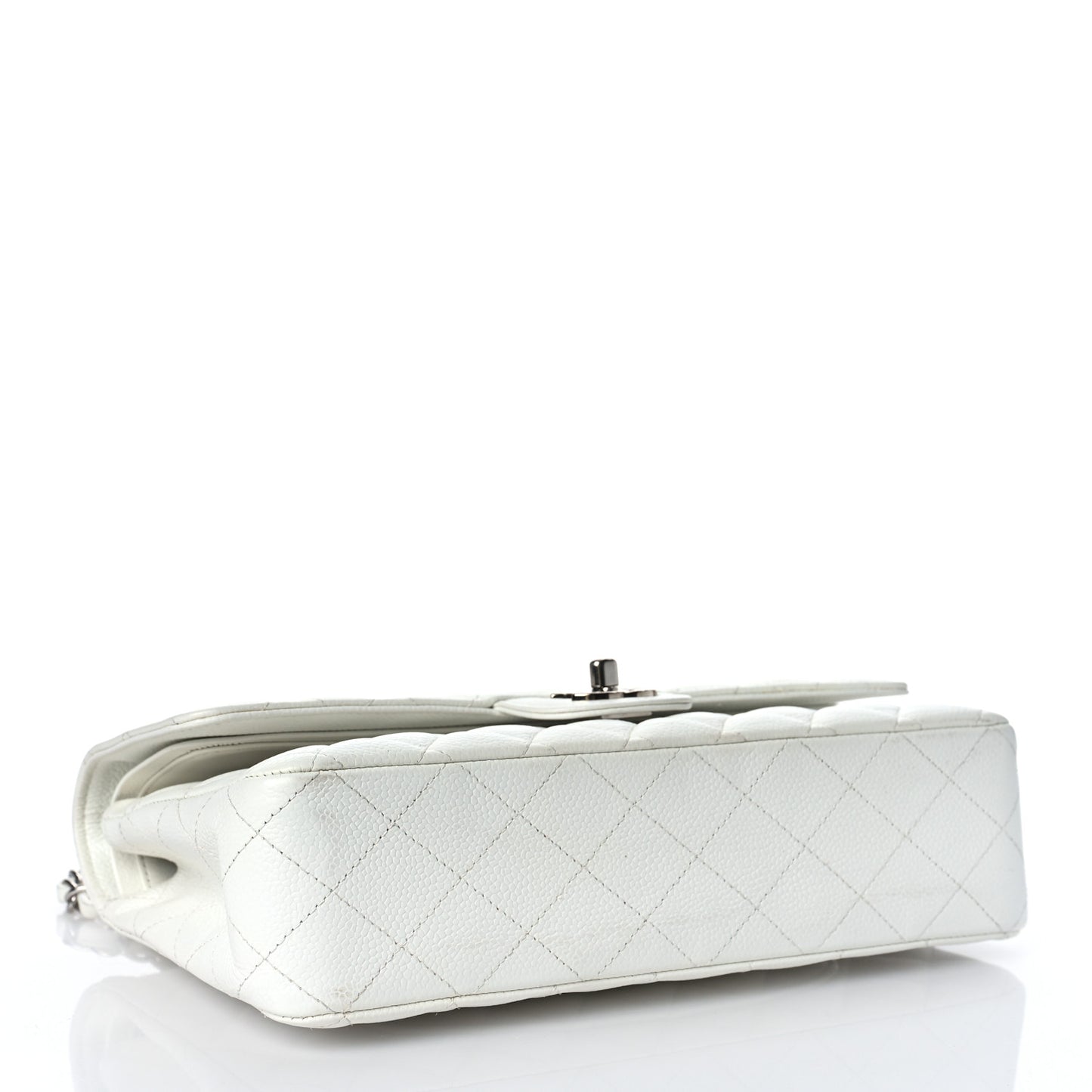 Caviar Quilted Medium Double Flap White