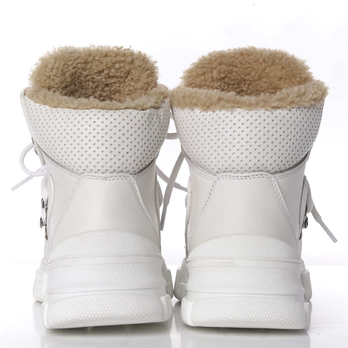 X SEGA Calfskin Suede Shearling Technical Canvas Womens Flashtrek High-Top Sneakers 36 Great White