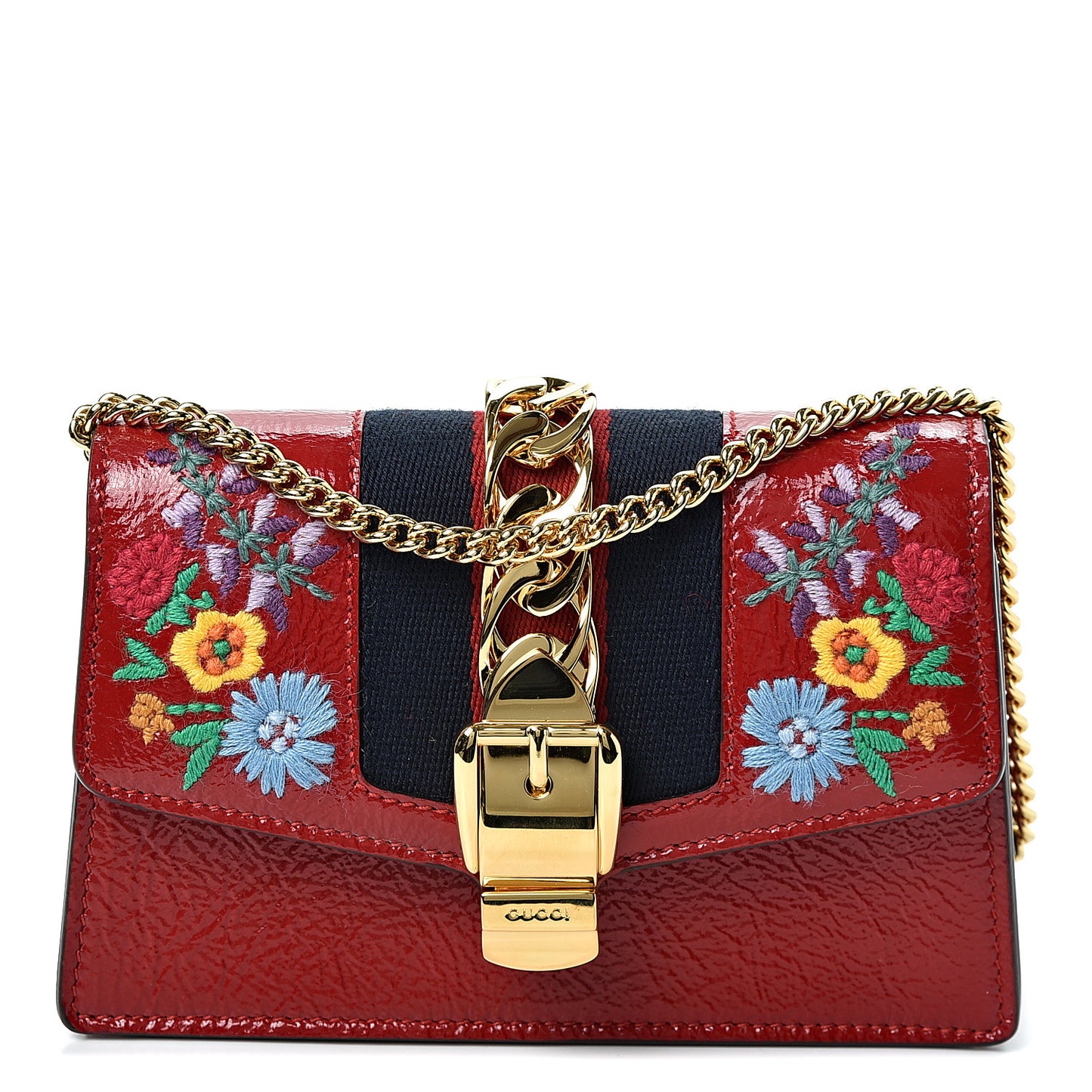 Patent Embroidered Super Mini Sylvie Chain Shoulder Bag Red