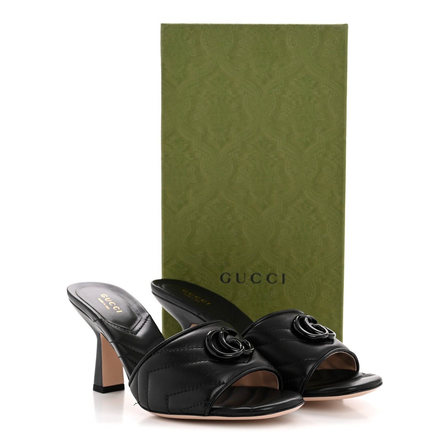 Nappa Matelasse Monochrome GG Marmont 75mm Slide Sandals 38.5 Black