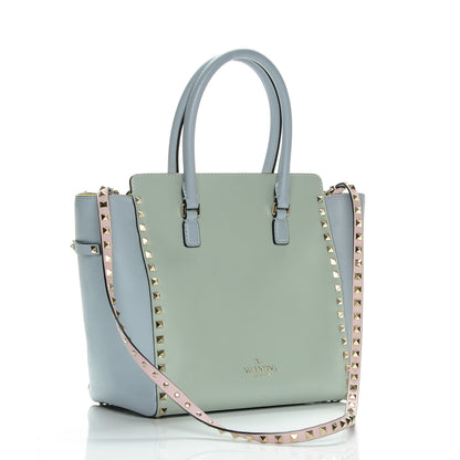 Valentino Garavani Vitello Watercolor Rockstud Double Handle Tote Rose Green Yellow Sky 3 of 7