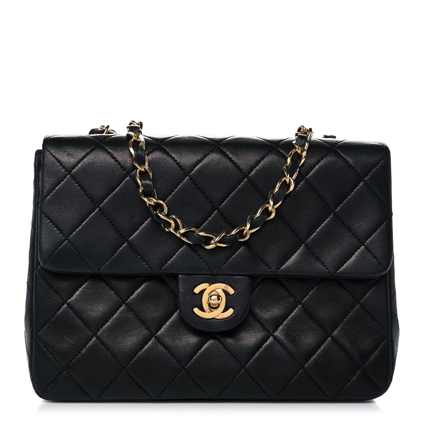 Lambskin Quilted Mini Square Flap Black