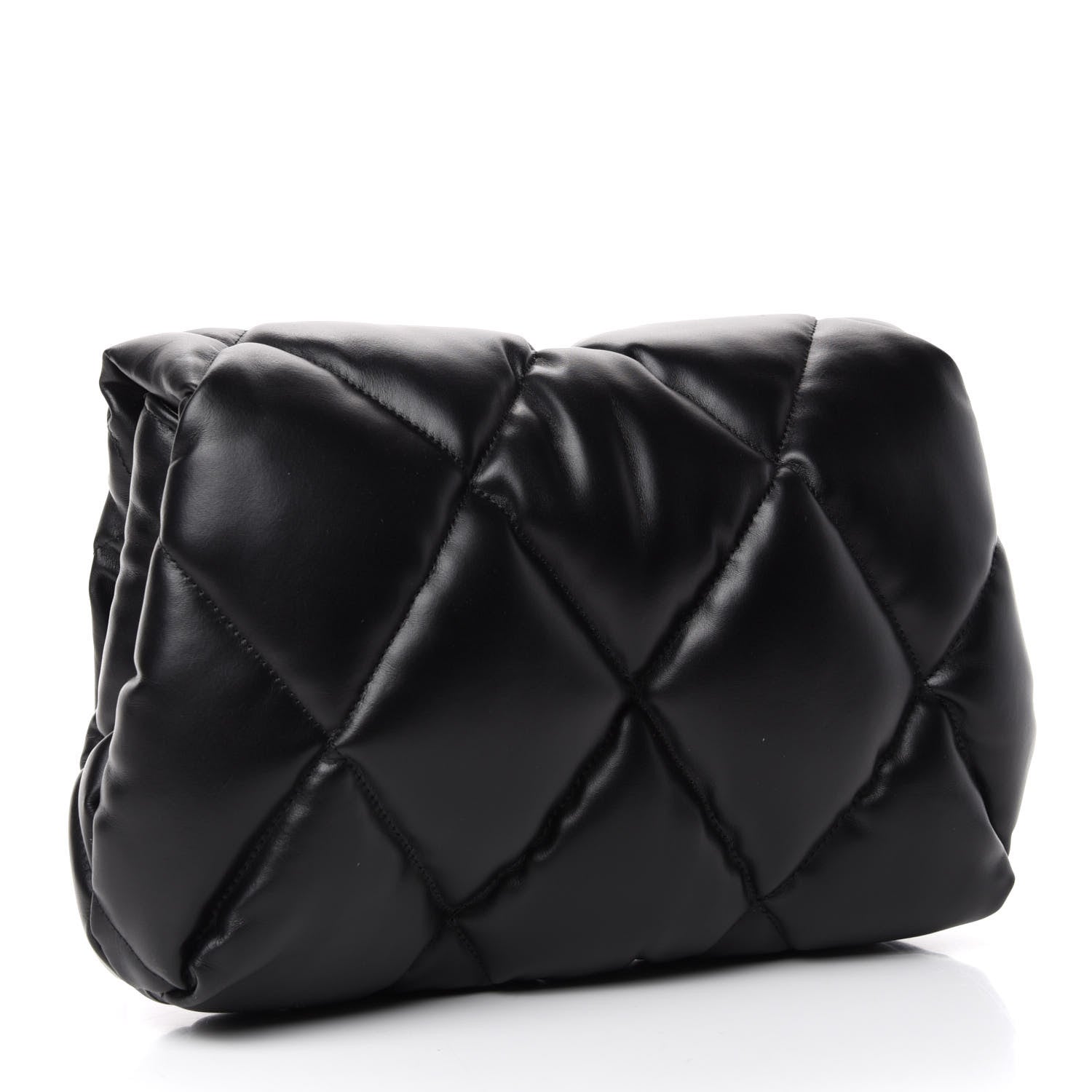 Balenciaga Nappa Calfskin Quilted Touch B Puffy Clutch Black 3 of 6